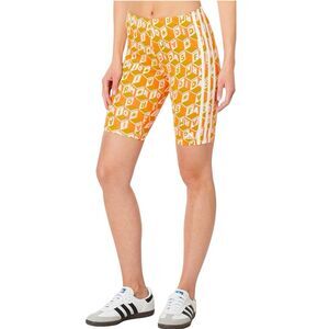 Adidas x Farm Rio Biker Shorts Womens Extra Small Block Letter Logo Stripes NWT